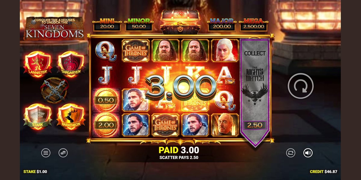 BetMGM CDN key art for Blueprint’s Game of Thrones online slot — Westeros-branded fantasy reel art with Iron Throne motif