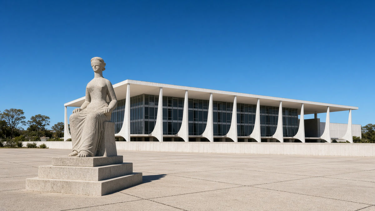 The Supreme Federal Court building in Brasília with the statue of Justice in front.