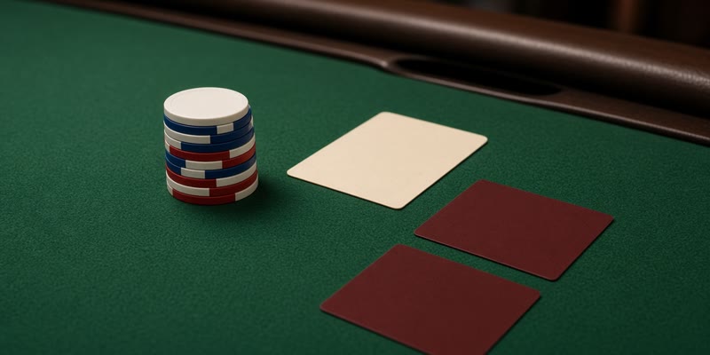 An empty poker table with two face-down cards and a dealer button.