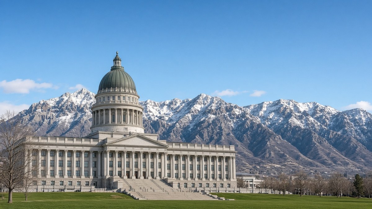 Kapitol stanu Utah w Salt Lake City na tle gór Wasatch.