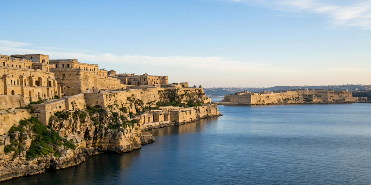 Valletta's Grand Harbour and limestone bastions in morning light.