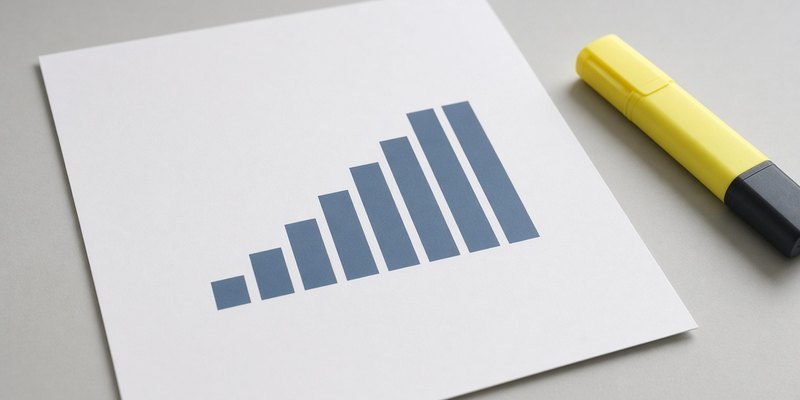 A printed report page with a bar chart that rises and then flattens.