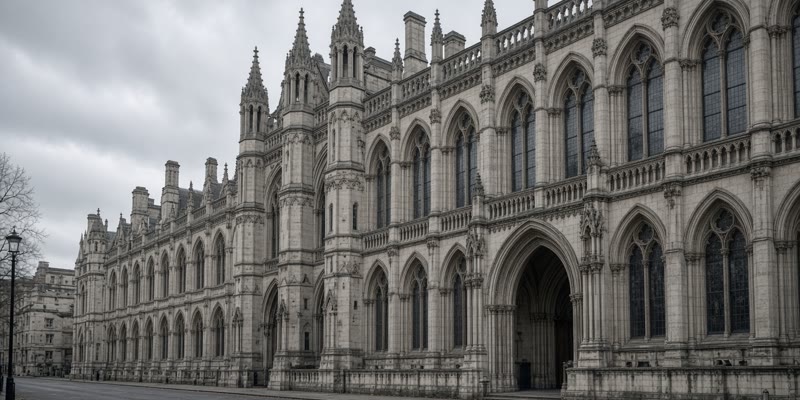 The Royal Courts of Justice in London on a grey morning.