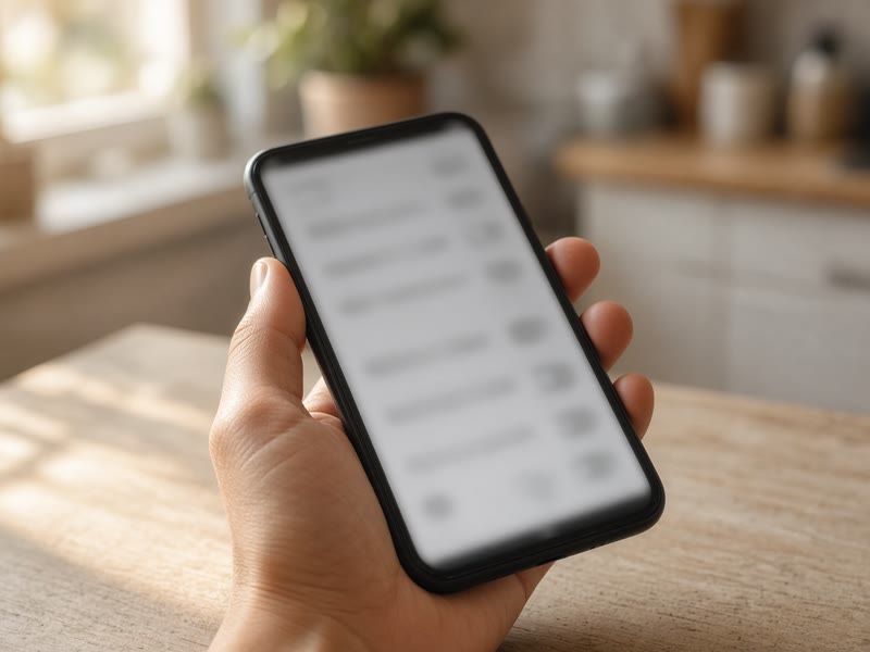 Close-up of a phone showing blurred account settings.