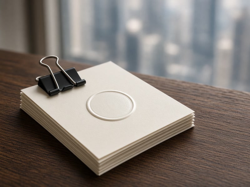 Close-up of a binder clip and a blank embossed seal on a stack of legal papers.
