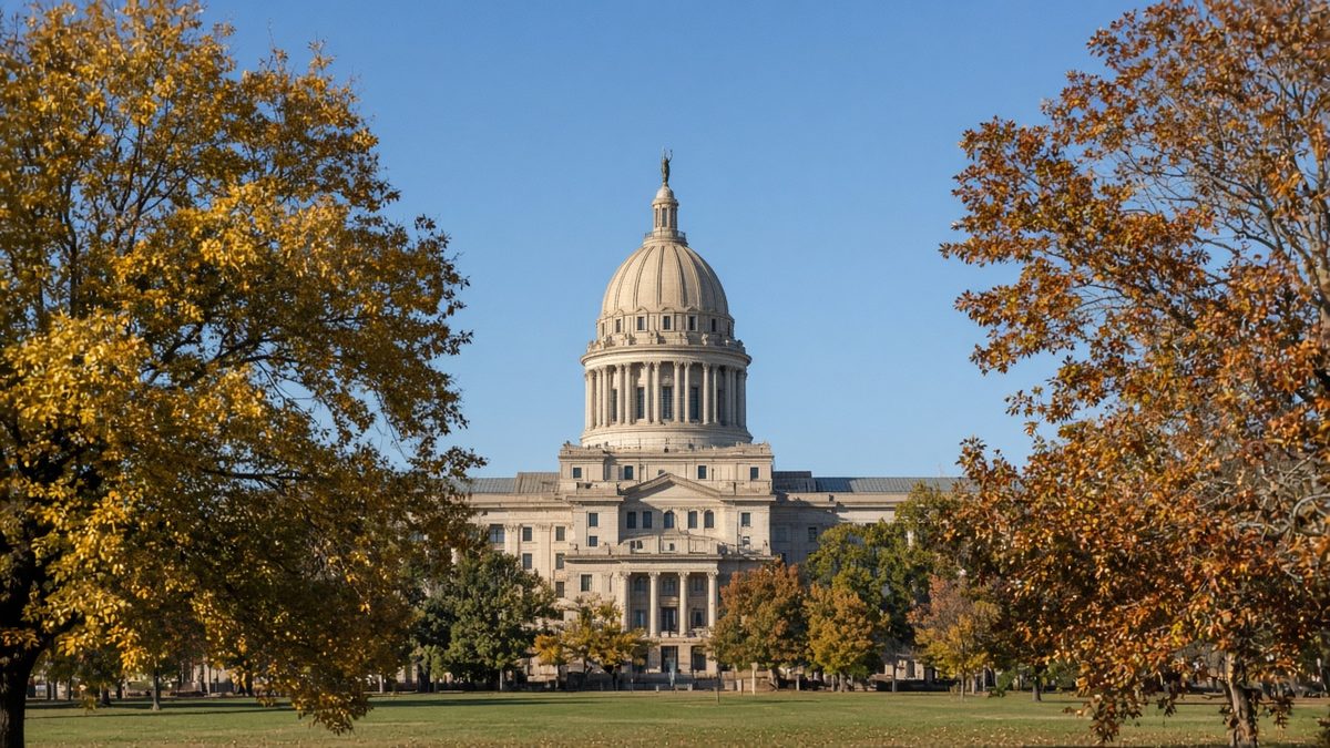 Kuplen på Oklahoma State Capitol i Oklahoma City en klar efterårseftermiddag.