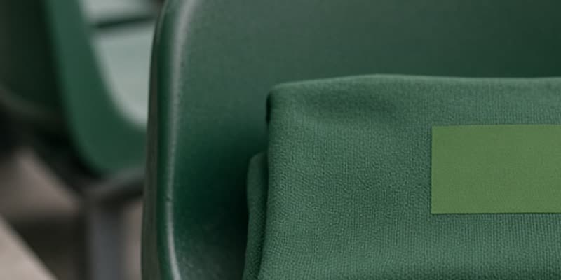 Empty stadium seat with a folded jersey showing a blank sponsor panel.