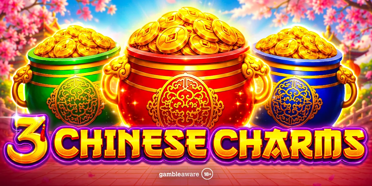 Three coloured pots overflowing with gold coins for Spinomenal’s 3 Chinese Charms