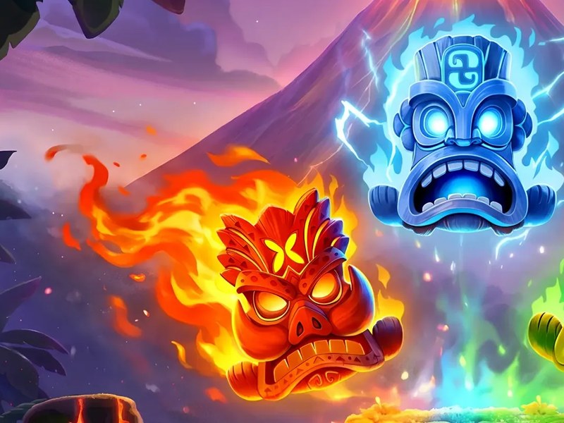 Carved tiki totems in Play'n GO's Triple Tumblin' Totems artwork.