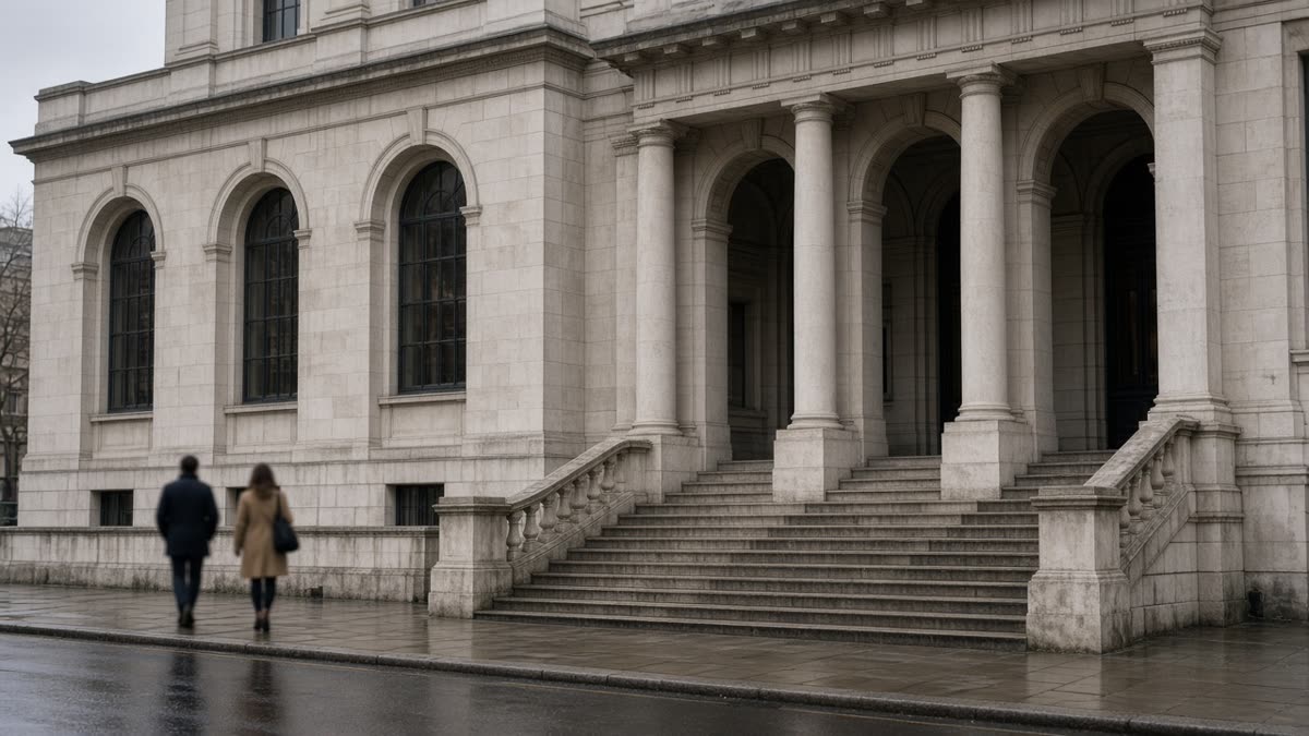 The stone exterior of a Crown Court building in London on an overcast day.
