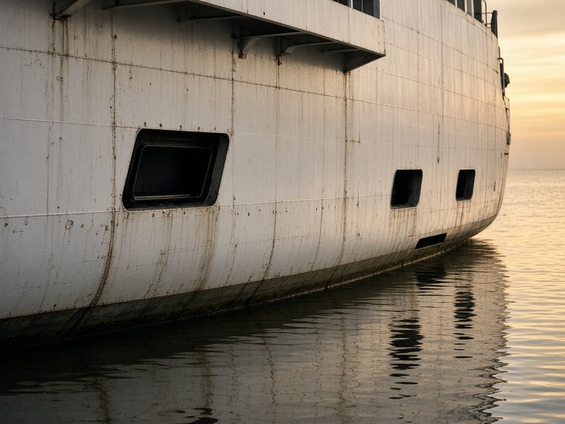 Close crop of the ferry on the water at dawn.