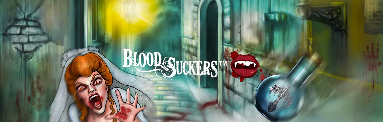 Blood Suckers slot artwork: official NetEnt still of the gothic 5×3 vampire grid