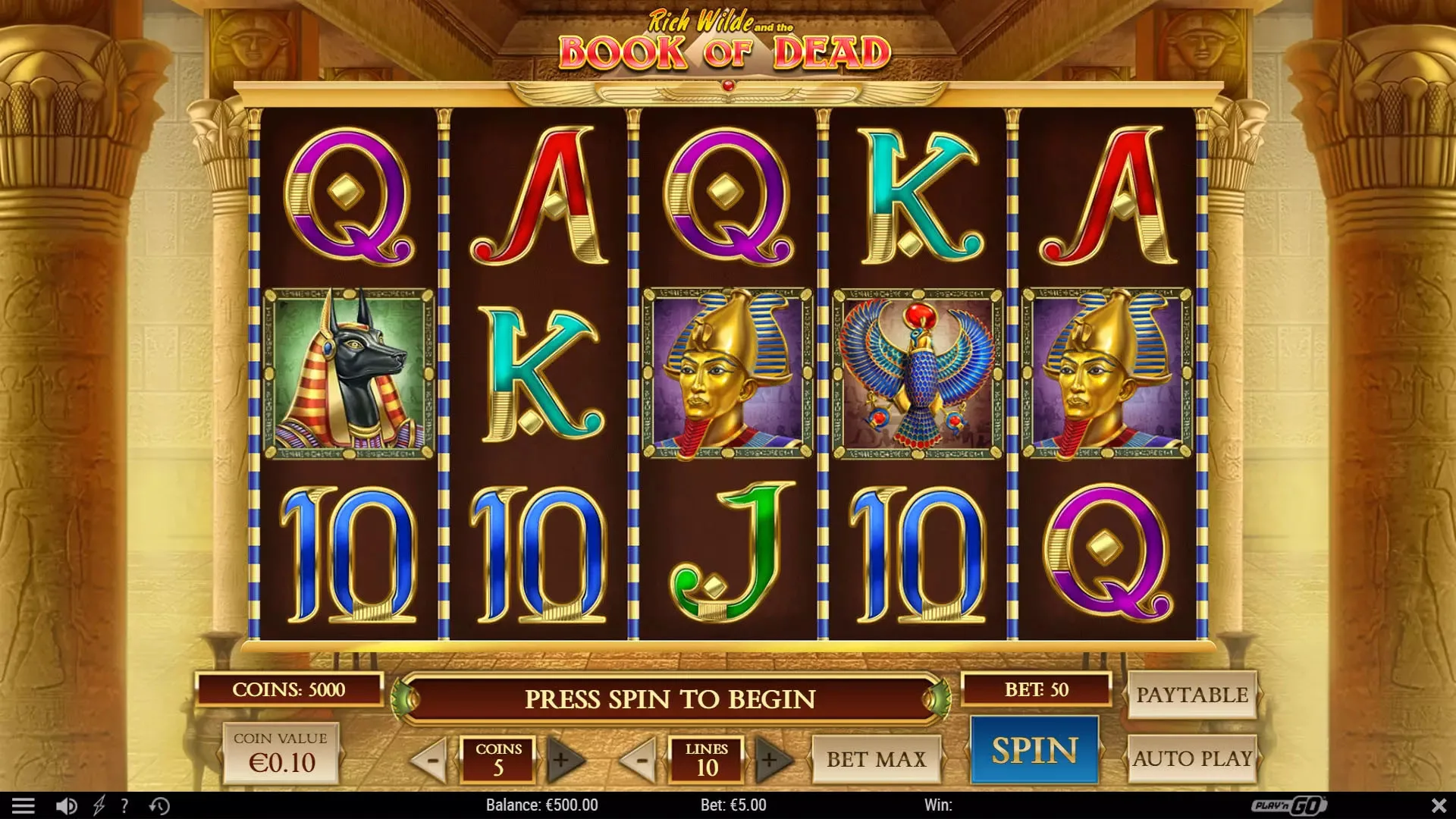 Book of Dead slot artwork: reel screen with the Book of Dead title and hieroglyph symbols