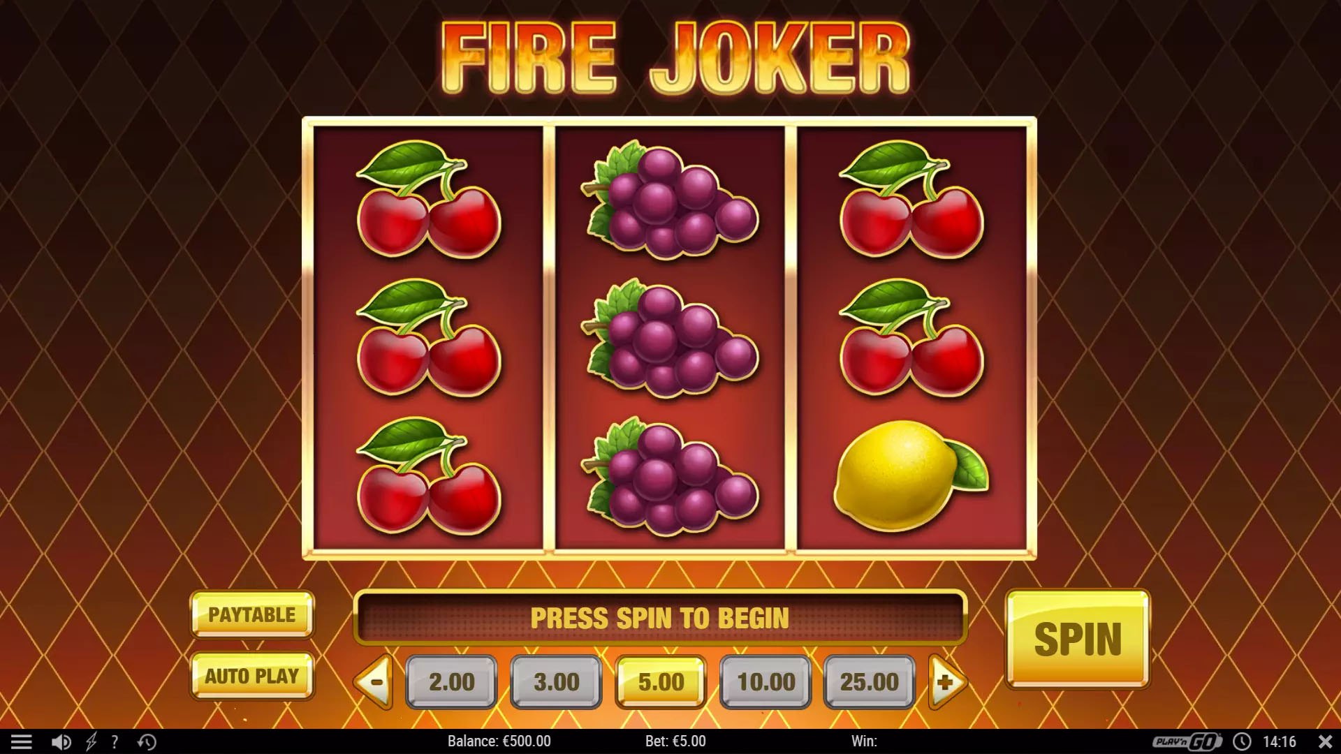 Official Play’n GO Fire Joker 3×3 desktop reel still from the studio game page