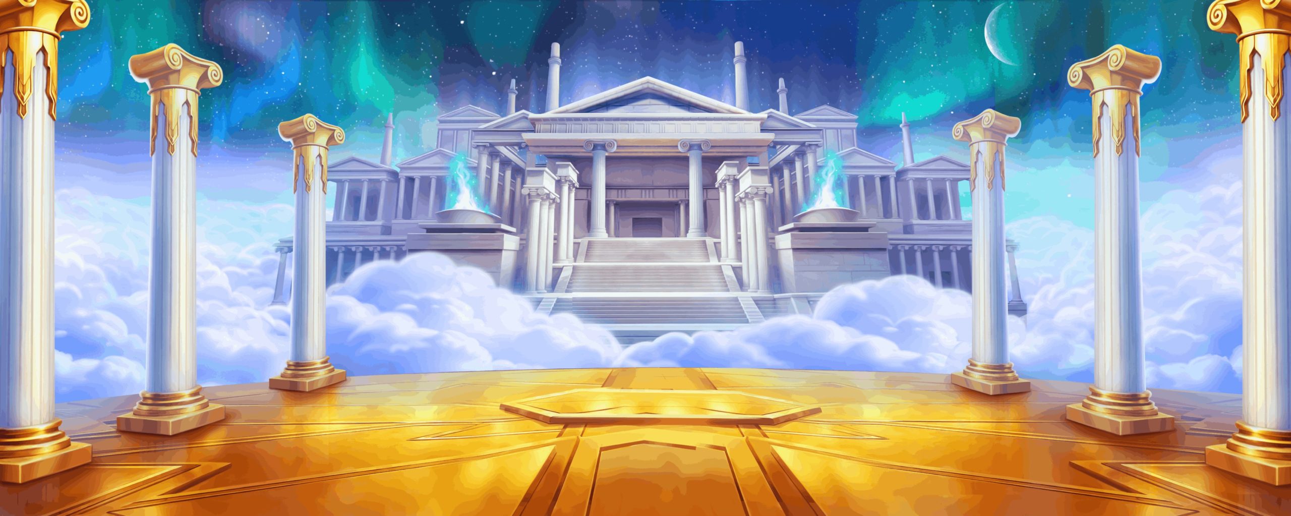 Official Pragmatic Play free-game Olympus temple key art for Gates of Olympus 2500
