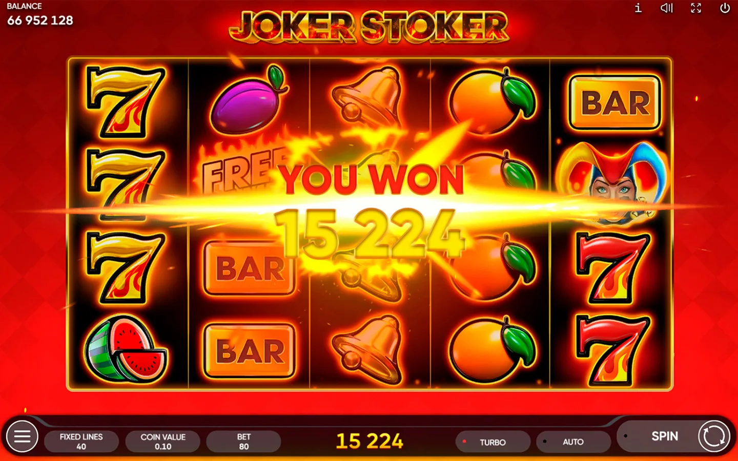 Joker Stoker slot artwork: official Endorphina still of the fire-joker reels