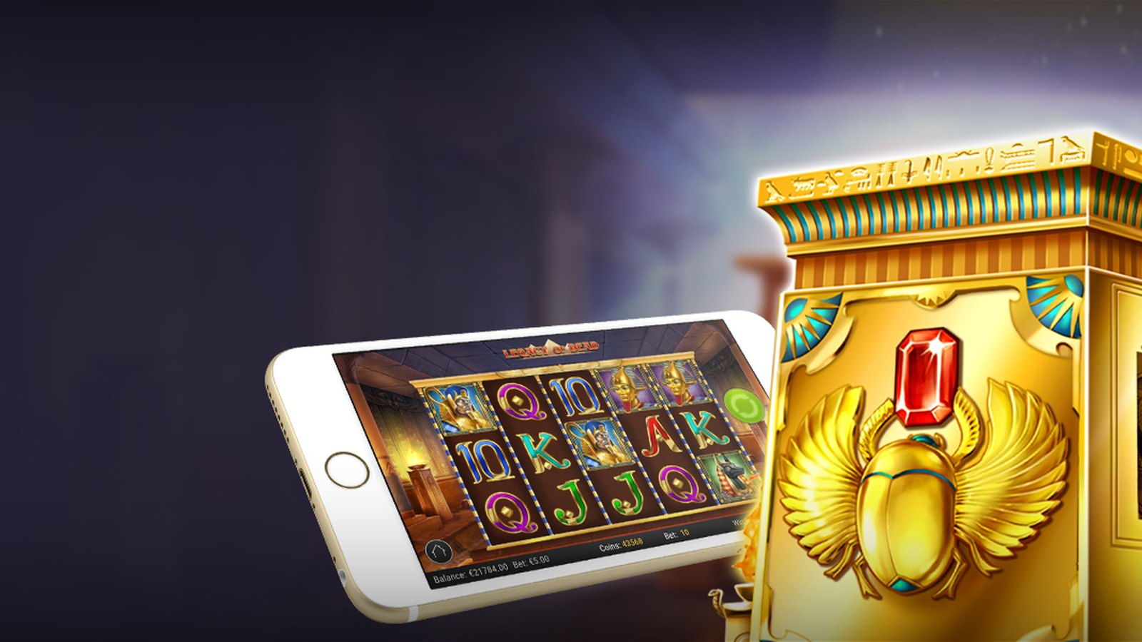 Official Play’n GO Legacy of Dead slider banner with the tomb lockup
