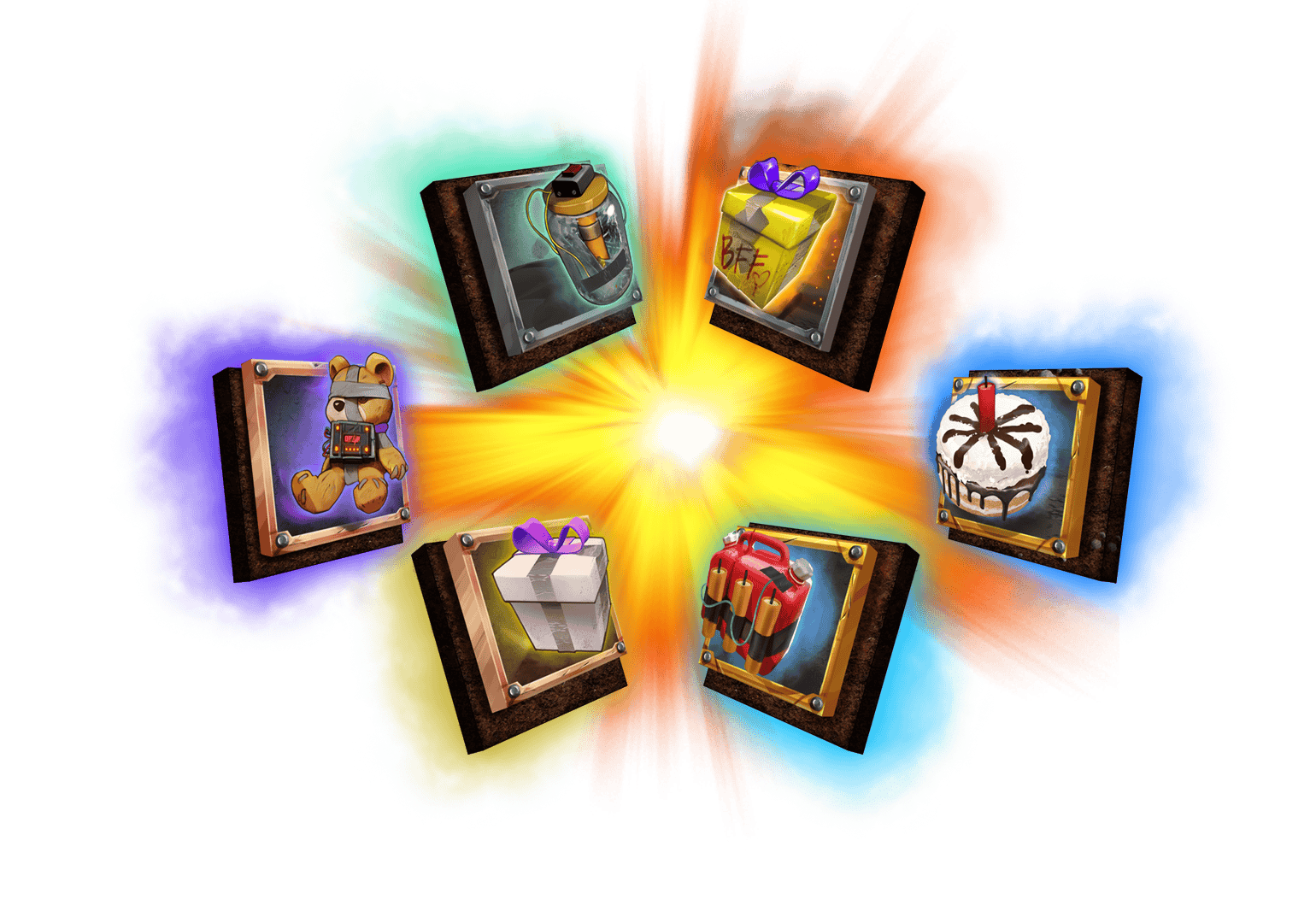 Official Nolimit City artwork of the six Six Feet Under Bomb symbols