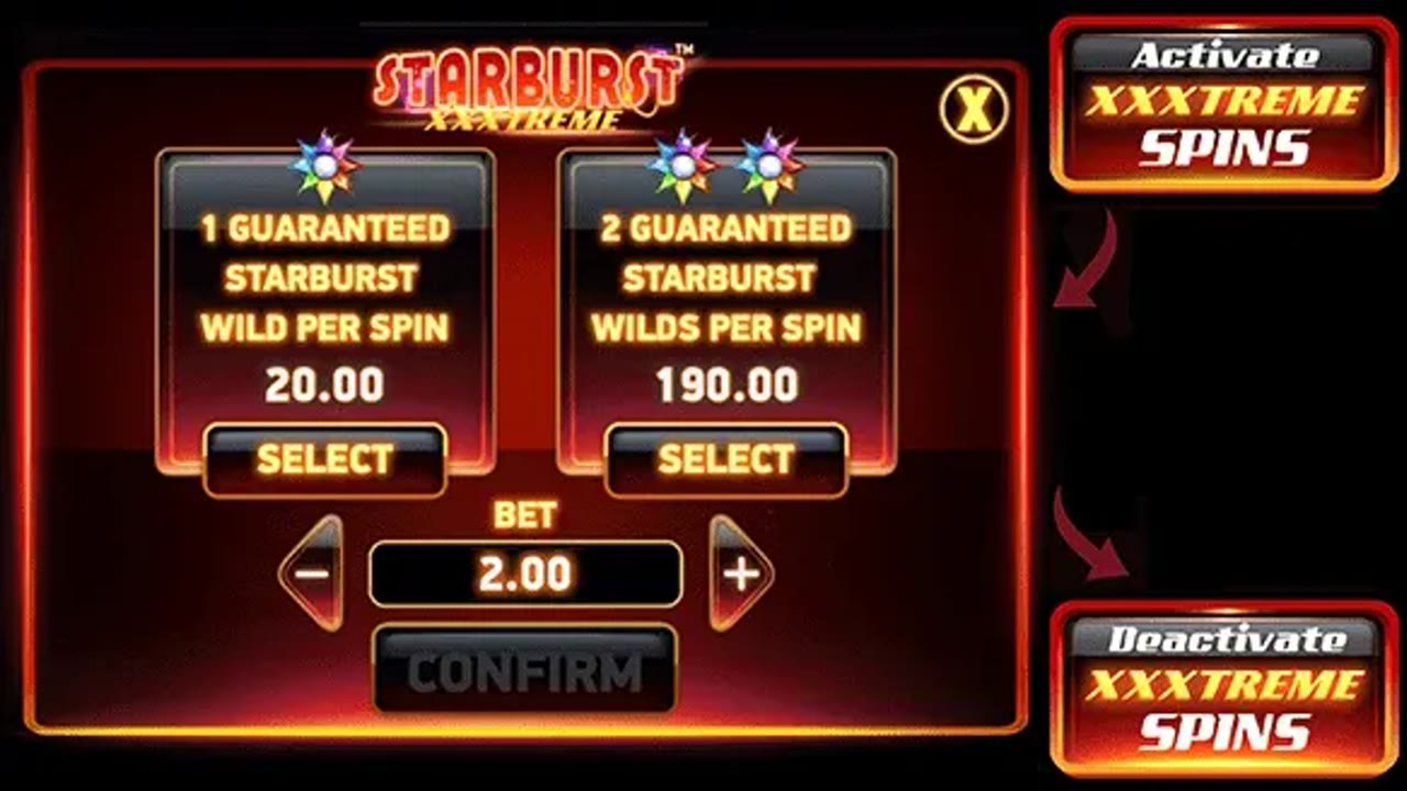 Official NetEnt Starburst XXXtreme Spins feature still