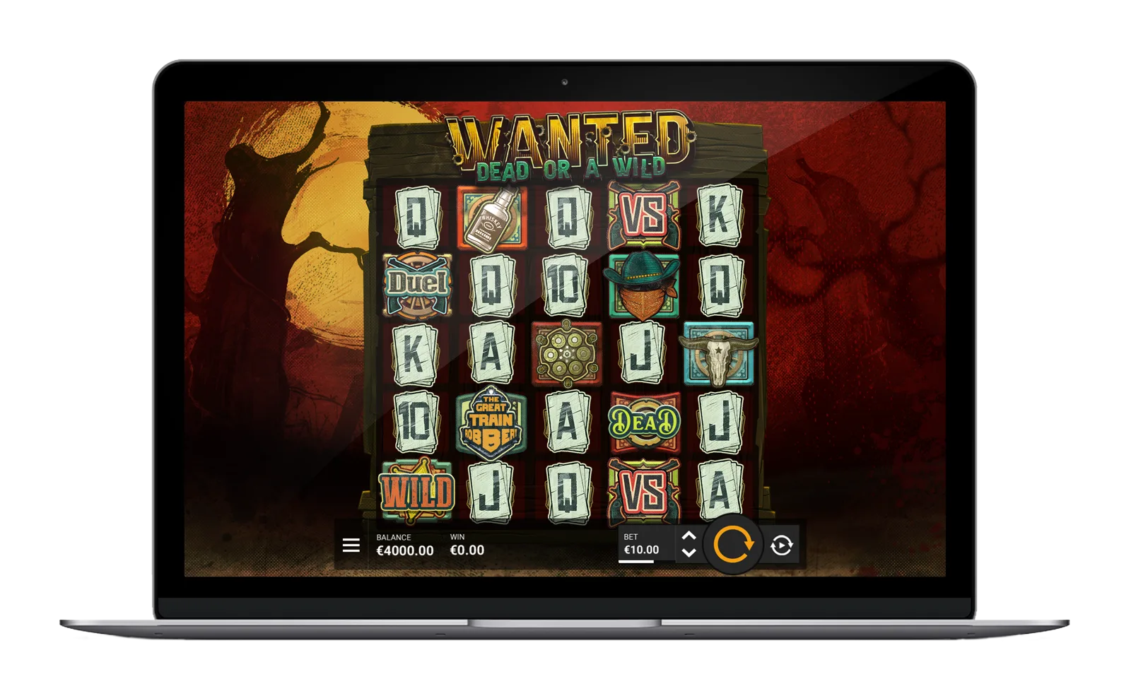 Wanted Dead or a Wild slot artwork: official Hacksaw still of the western duel grid