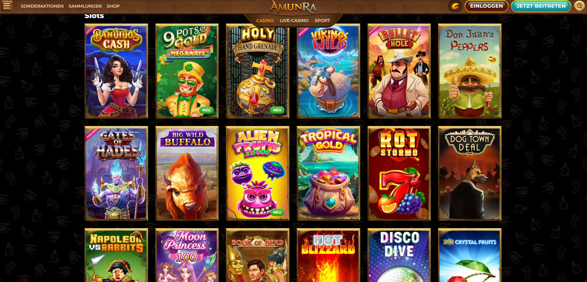 AmunRa Casino Spielauswahl