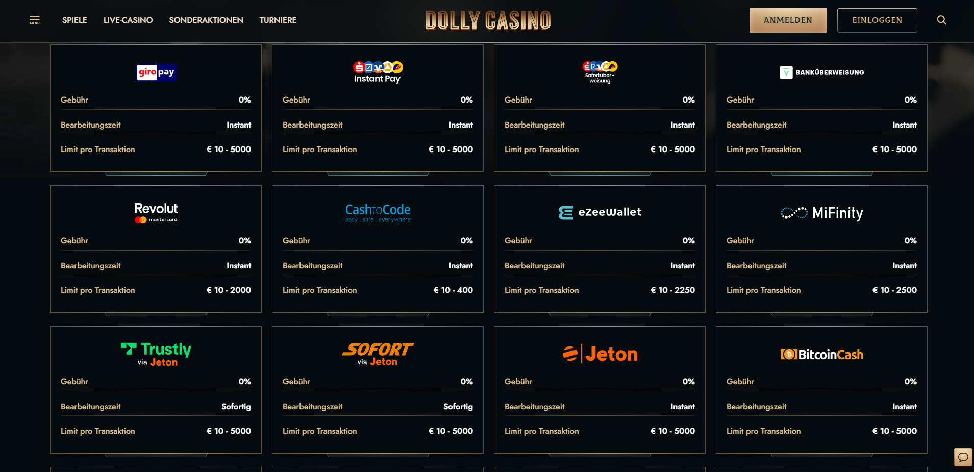 Dolly Casino Zahlungsmethoden