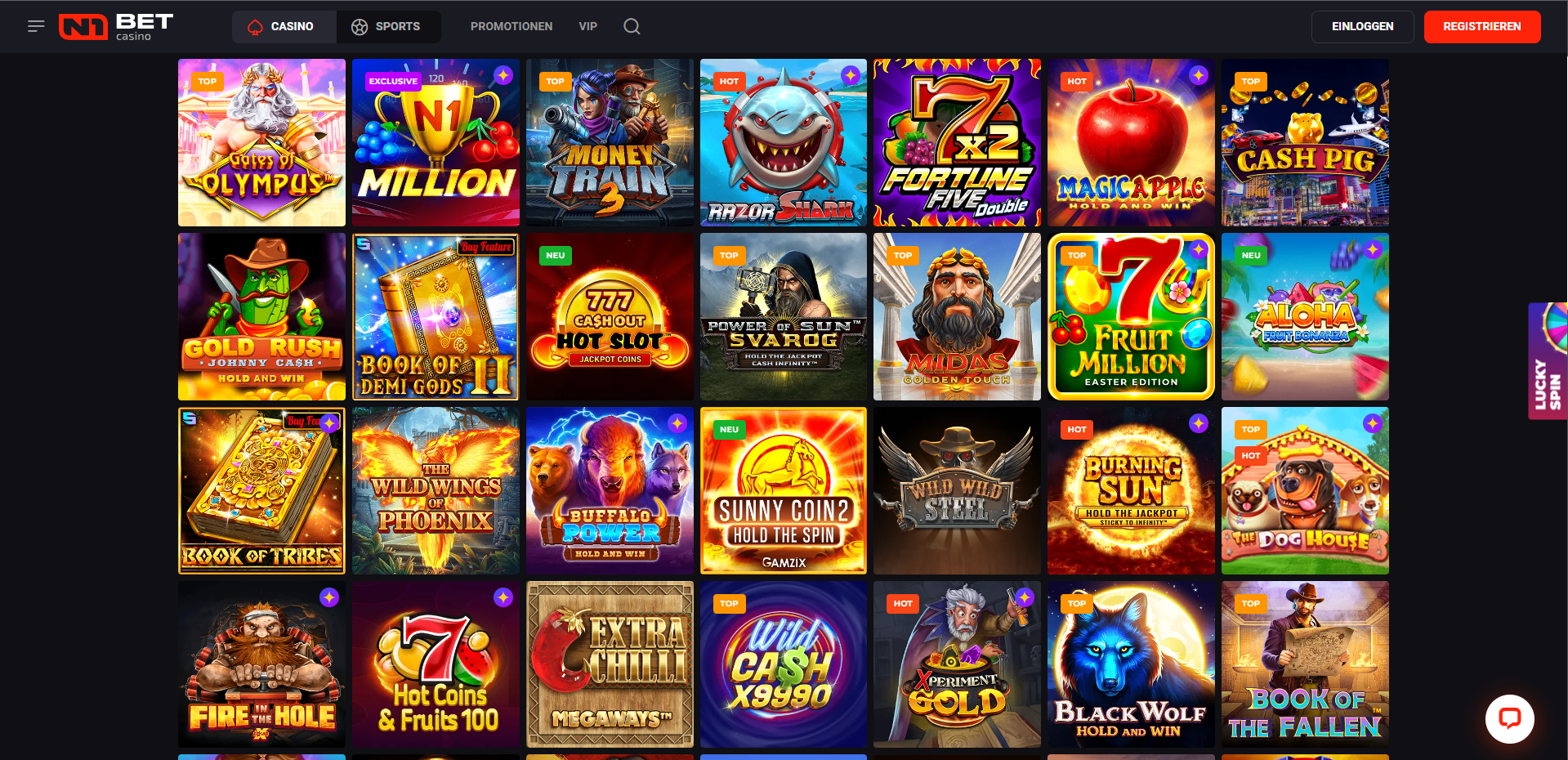 N1Bet Casino Spielauswahl