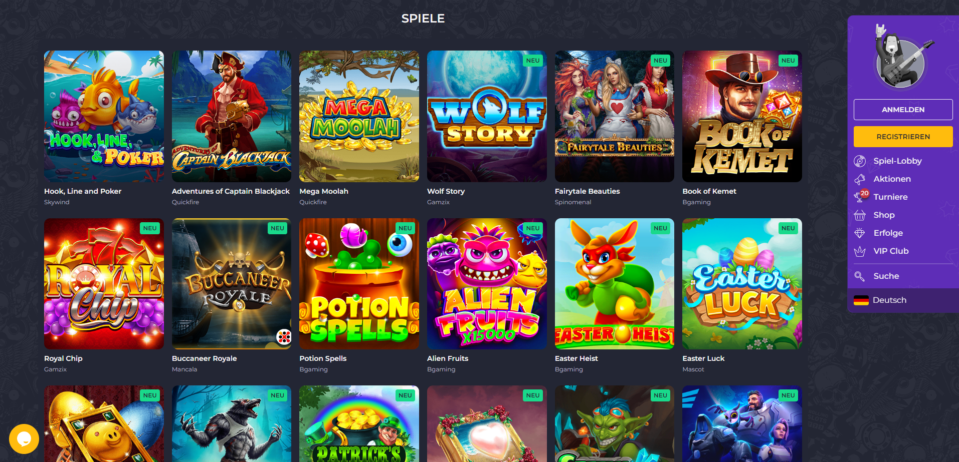 Rolling Slots Casino Spielauswahl