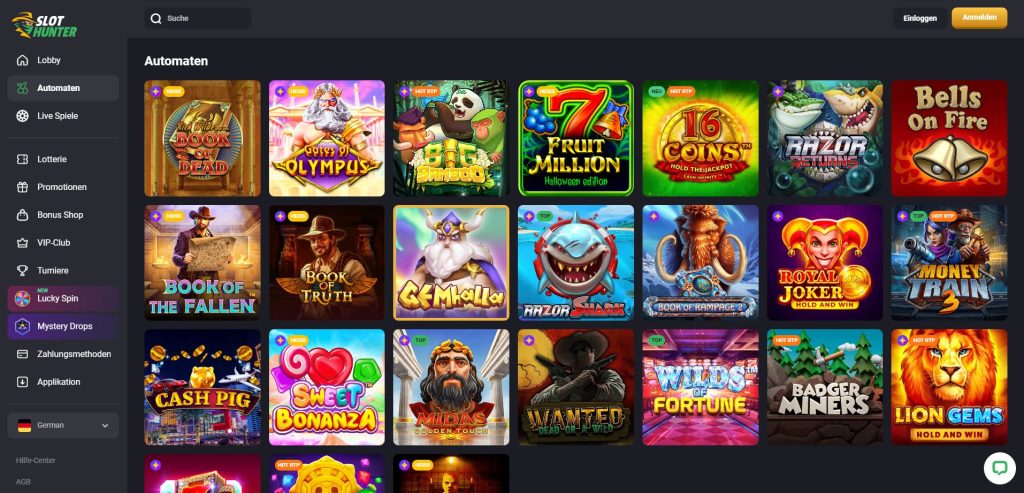 Slot Hunter Casino Spielauswahl