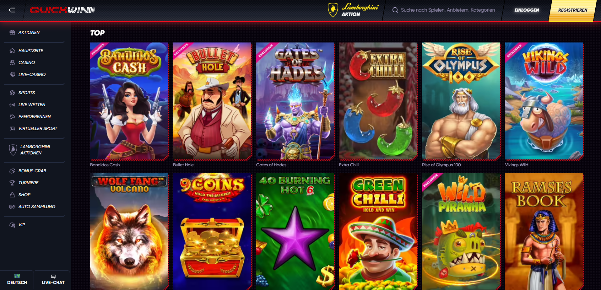QuickWin Casino Spielauswahl