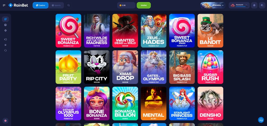 Rainbet Casino Spielauswahl